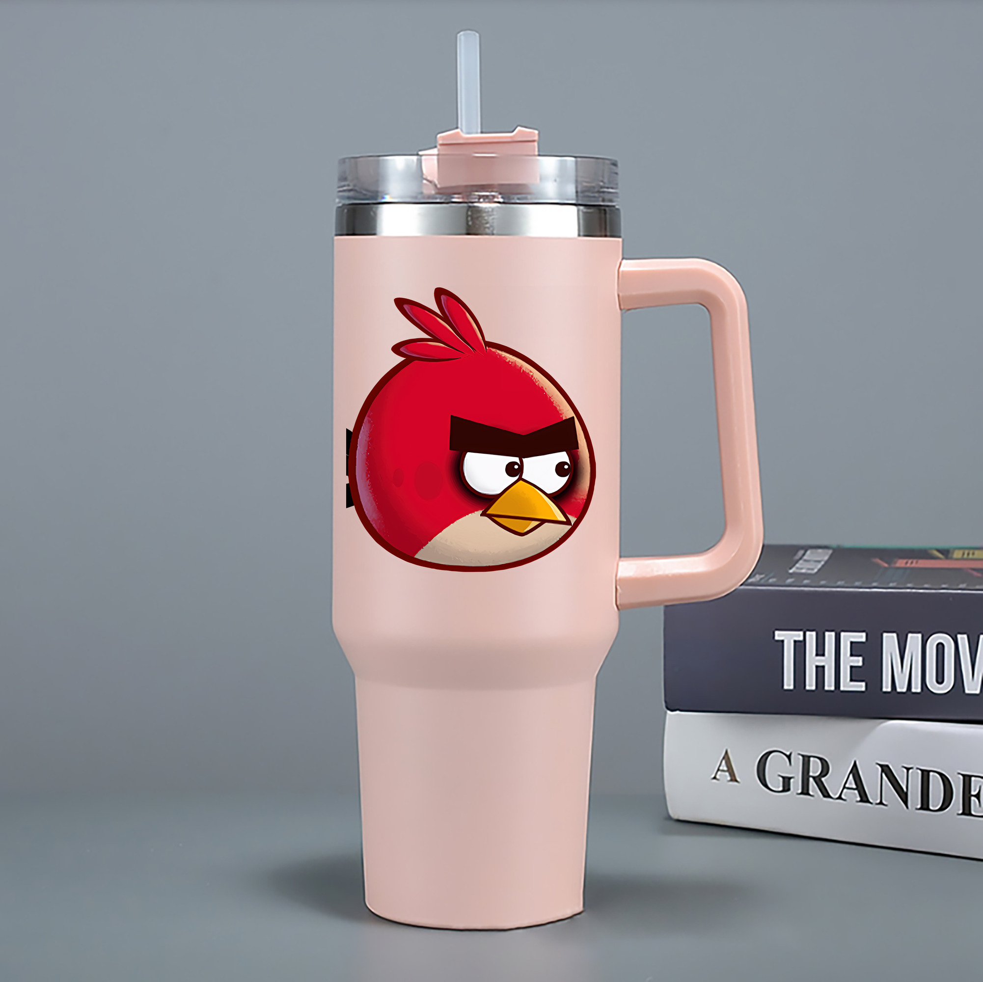 （画像用） Angry Birds アングリーバード 1200mL車用タンブラー - クリスタルステッカー（プラスチックストロー付き）